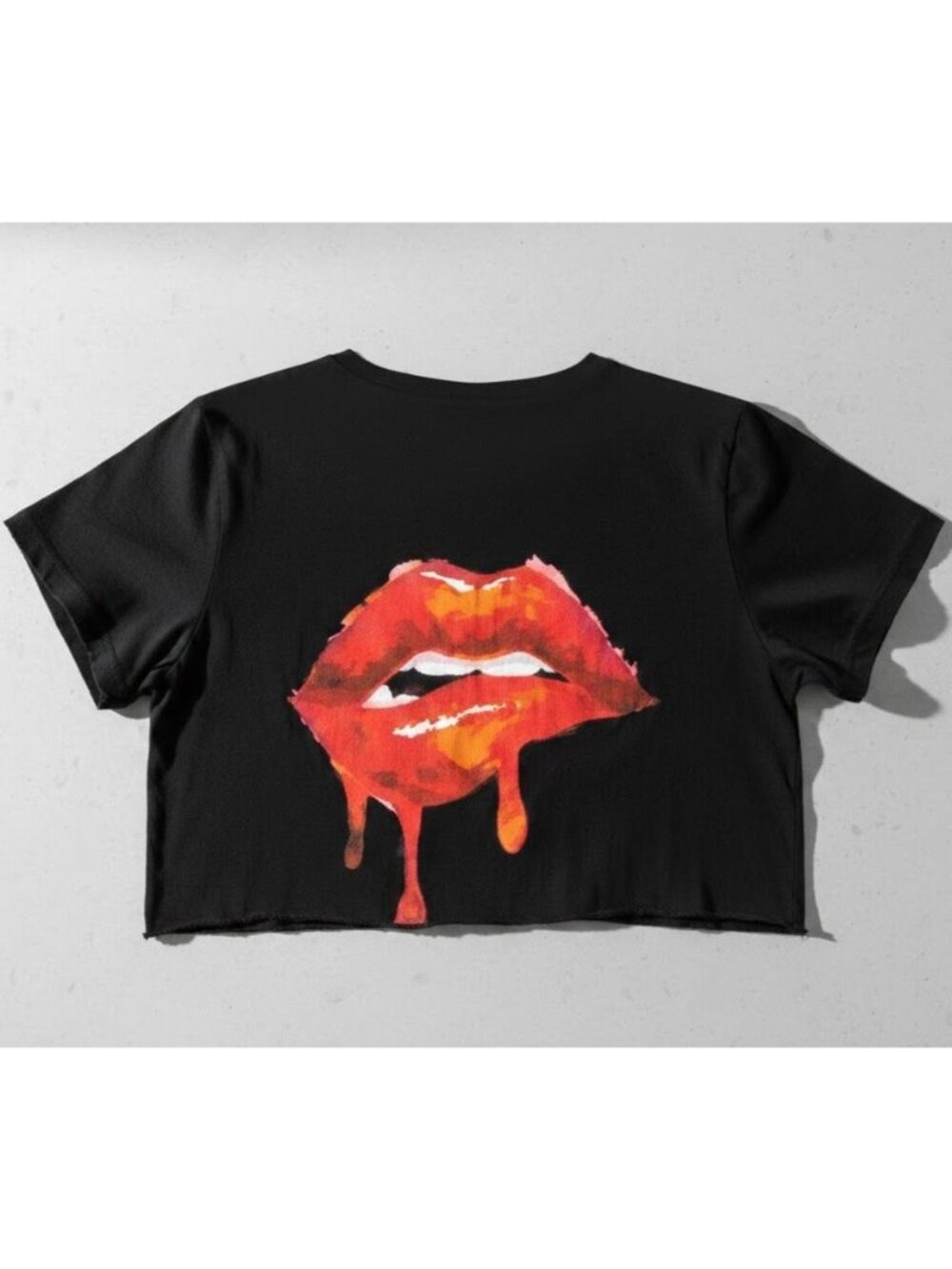 Y2K Windsor‎ Wet red Lips Crop Top Tee Black dripping kiss Medium